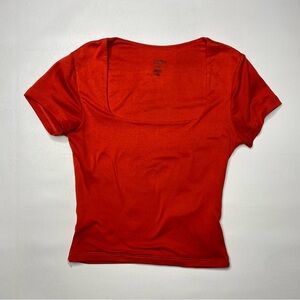 True Brand Red Square Neck Short Sleeve Crop Top